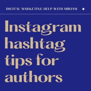 Blue tile with bronze text: Instagram hashtag tips